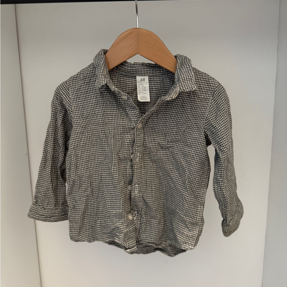 H&M Kids Gingham Button-Down Shirt - Black and White